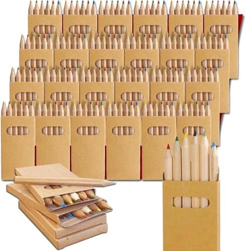 KUKURULLO Buntstifte Mitgebsel Kindergeburtstag – 25 Packungen mit 6 Farben, Gastgeschenke & Kleine Geschenke für Kinder, Party-Mitgebsel, Kreatives Malset, Hochwertige Holzstifte für Schule & Kita