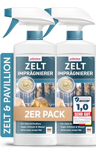 PLINTEX® 2x580ml Zelt & Pavillon Imprägnierung - Imprägnierspray für Zelte, Markisen, Sonnenschirm oder Pavillons - effektiver Flächen- & Nahtdichter für Zelte - dermatologisch getestet & atmungsaktiv