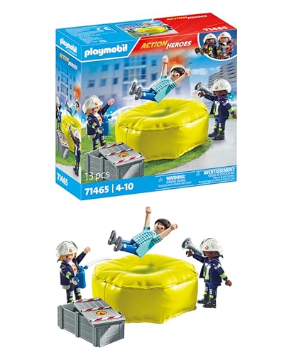 PLAYMOBIL Action Heroes 71465 Feuerwehrleute mit Luftkissen, Lebensretter im Einsatz, mit zahlreichen Extras wie Helmen, Megafon und Feuerlöscher, detailreiches Spielzeug für Kinder ab 4 Jahren