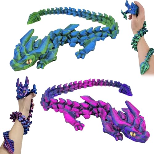TECHEEL 2 Stück 3D Gedrucktes Drache Spielzeug mit Augen 3D Geheimnisvolle Realistische Drachen Spielzeug Ewegliche Gelenke Kristall Drachen 3D Gedruckter Drache für Kinder Erwachsene Geschenke
