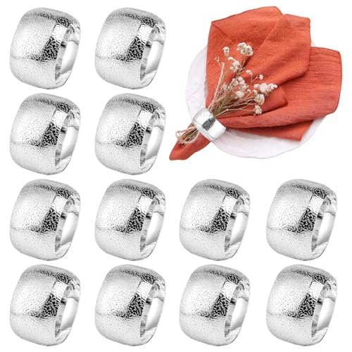 12 Stück Serviettenringe Silber, Metall Serviettenring, Runde Napkin Rings, Vintage Elegante Serviettenschnallen für Hochzeitsfeier, Familie Sammeln, Festliche Tischdekoration