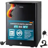 WONEA 28 Liter Mini Kühlschrank, lautlos, Minikühlschrank mit Schloss, Minibar abschließbar geräuschlos, Türanschlag wechselbar, ca. 6°-16°C Höhe 48cm, Innenraumbeleuchtung, Weinkühlschrank,
