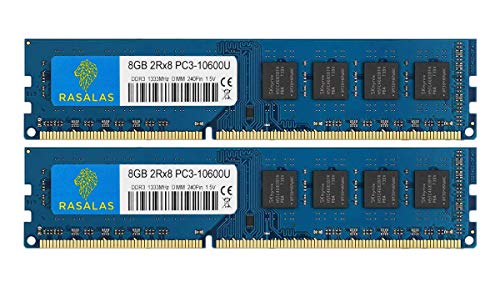Rasalas PC3-10600 DDR3 1333 16GB Kit (2x8 GB) DDR3 1333MHz 2Rx8 PC3 10600U 8GB Arbeitsspeicher 240 Pin 1,5 V CL9 Desktop Memory Ram