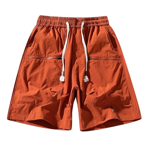 Cargo Short Herren Sommer Kurz Hosen Outdoor Jogginghose Wanderhose mit Taschen Arbeitshose Klassisch Cargohosen Bequeme Freizeithose Stretch Bermudashort Loose Arbeitsshorts(#C Orange,3XL)