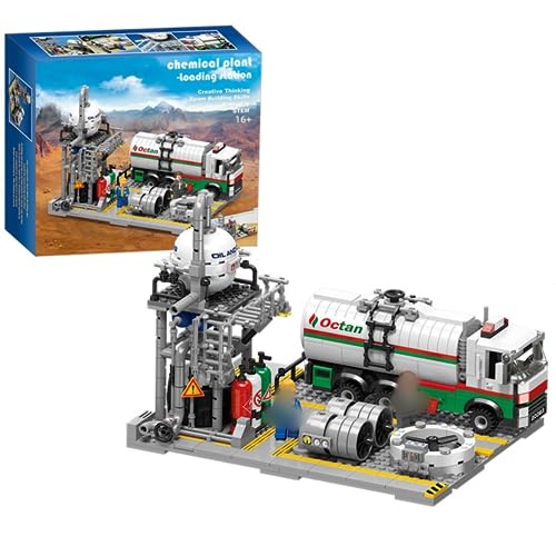 Chemieanlagen Bausteine Architektur Modell, 721 Klemmbausteine Tankstellen für den Gastransport Bausteine Bausatz, Modular Building Konstruktionsspielzeug, MOC Haus Kompatibel mit Lego