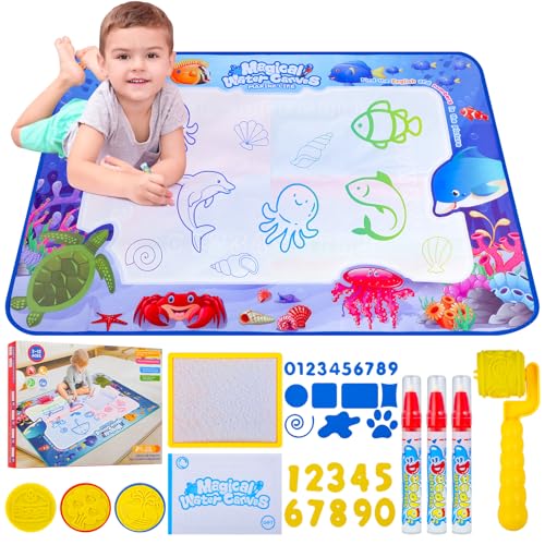 Wassermalmatte für Kinder – Aqua Wasser Doodle Baby 1 Jahr, Aquadoodle ab 1 Jahr, Kinderspielzeug ab 1 2 3 Jahre, Malmatte mit Wasserstift für kreatives Malen und Spaß