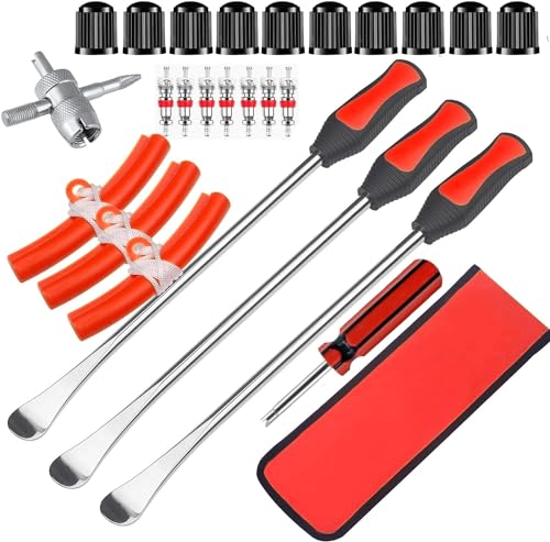 KAHEIGN 39Pcs Reifenheber Reifen Montiereisen Montierhebel Werkzeug Set, 3 Reifen Hebel Werkzeug Löffel, 3 Rad Felge Protektoren Tool Kits, Montierhebel Werkzeug Kit mit Felgenschützer Ventilkappen