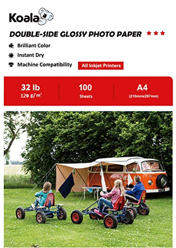 Koala Fotopapier für Tintenstrahldrucker, Doppelseitig, Glänzend, A4, 120 g/m², 100 Blatt. Geeignet zum Drucken von Fotos, Zertifikaten, Broschüren, Flyern, Faltblättern, Grußkarten, Kalendern, Kunst