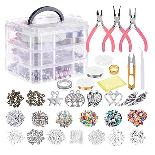 HOTOOLME Schmuck Basteln Set Schmuckherstellungs-Set mit Schmuckzange, Perlendraht, Schmuckperlen für die Reparatur von Schmuck, Halskette, Ohrringen, Armbändern, Geschenk für Mädchen, Frauen
