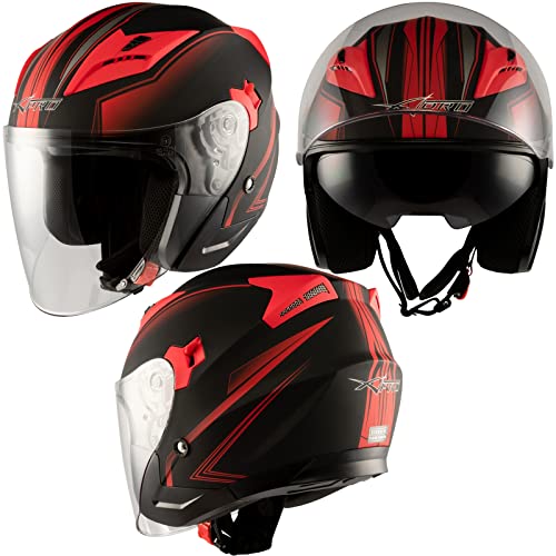 Doppeltvisier Jet Motorradhelm City Zertifikat ECE 22-05 Mattt Schwarz Rot L