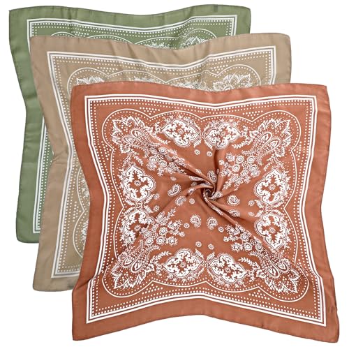 Abeillo 3 Stück Satin Kopftuch,70x70cm Quadratisch Seidentuch Haare,Weich Schals für Damen,Bedrucktes Seidentuch für Frauen Damen Bandana Haarschmuck