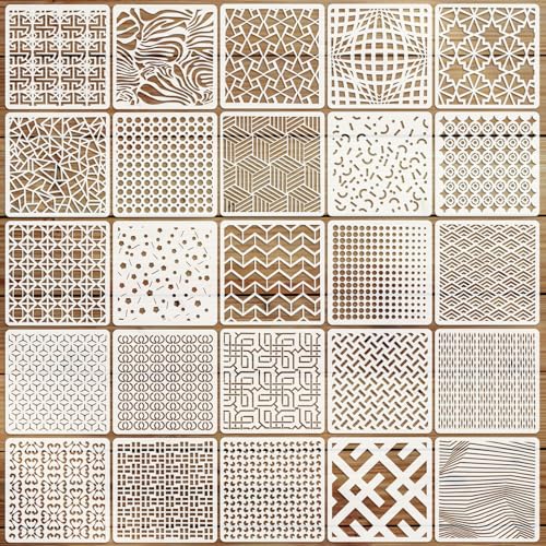 EAPIKON 25stk Geometrie Schablone Malen, Wiederverwendbar Zeichenschablonen für Acryl-Malerei Art Deko, 15cm Texturmalerei-Vorlagen für Holz Wände Leinwand Möbel DIY-Bastelprojekte