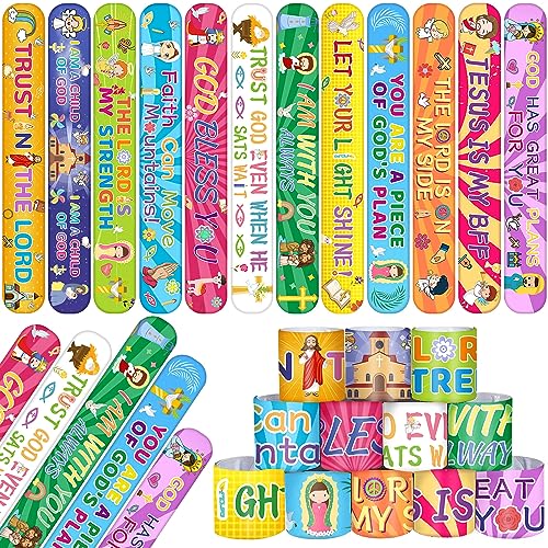 YYMYMGJ 60 Stück religiöse christliche Slap Armbänder Bibelvers Schrift Jesus Love You Armbänder Motivierende Armbänder mit Sprüchen Farbige Spirituelle Glaube Christliche Geschenke