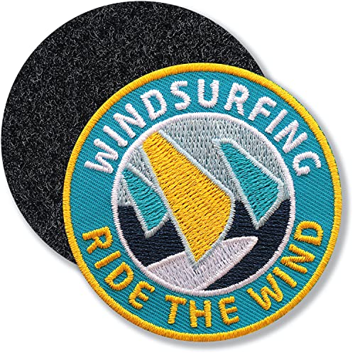 Windsurfing Windsurfen/Klett-Patch gestickt rund/Klett Patch Patches Aufnäher Applikation zum aufnähen aufkleben auf Kleidung Rucksack Taschen