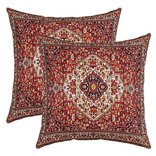 Orientalische Kissenbezüge 50x50 - Satz von 2 Jahrgang Persische Blumen Dekorative Bezüge, Boho Tribal Traditionelle Ästhetische Deko Accent, Hippie Paisley Mandala Dekor