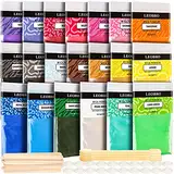 Epoxidharz Farbe 20 Farben, LEOBRO Mica Pulver 200G Metallic Pigmentmit, löffel, Rührstäbchen und Fingerschutz, Mica Powder, Epoxy Resin Farbe für Epoxidharz, Seife, Gießharz, Badebombe, DIY
