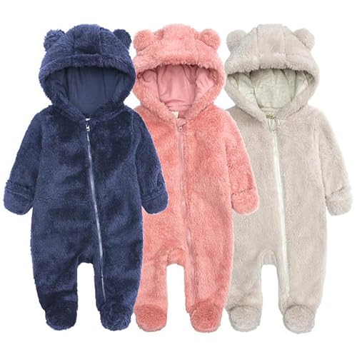 Hilmocho Baby Strampler mit Kapuze Winter Warm Kleinkind Fleece Overall Schneeanzug Onesies Outwear Outfits für 0-12 Monate
