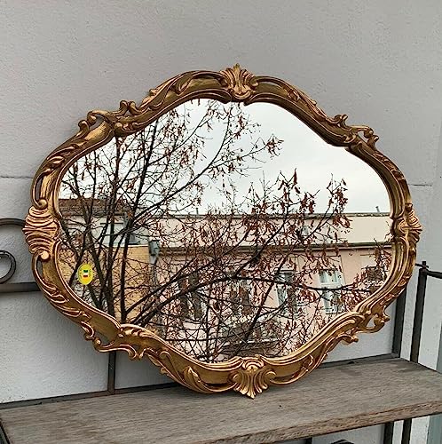 Generisch Dekorativer Wandspiegel Gold ovaler Spiegel antik klassischen Badezimmerspiegel Barock-Stil 50x39 Prunk Spiegel c26