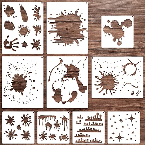 10Pcs Fleck und Splatter Schablonen, Graffiti Tropfen Sterne Schablonen Turnschuhe Schuh Schablonen wiederverwendbare Graffiti Schablonen Tie Dye Schablonen DIY Kunst Malerei Schablonen für Malerei