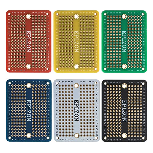 EPLZON Prototype Board Lötbares Breadboard Doppelseitig Leiterplatte PCB Circuit Board zum Schweißen von Arduino, DIY elektronische Artikel,Mehrfarbig(Packung mit 6 Stück)