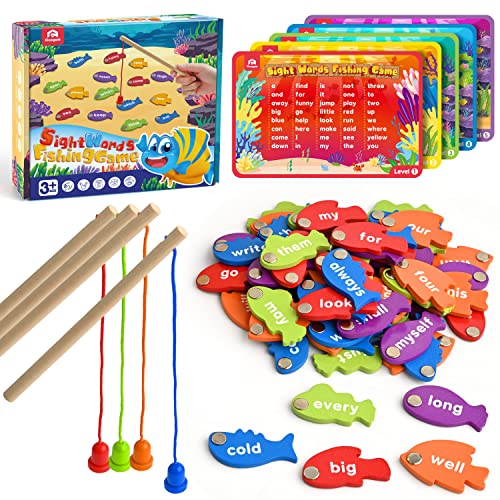 Coogam Holz Magnetische Angeln Sight Wörter Spiel Lernen Dolch Wort Taschenkarten Montessori pädagogisches Spielzeug für 3 4 5 Jahre alte Kinder