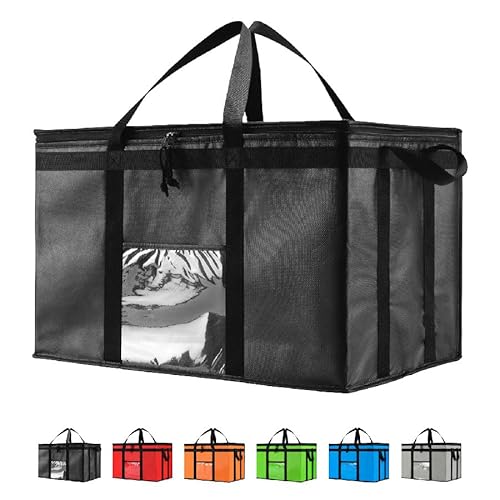 NZ Home 3XL Isolierte Kühltasche und Speisenwärmer für Lebensmittellieferung und Lebensmitteleinkauf mit Reißverschluss, Schwarz, 1 Stück