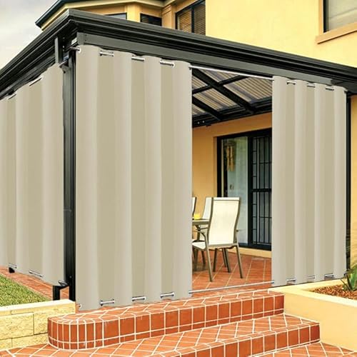 Outdoor Vorhang Wetterfest mit Ösen Oben und Unten, Outdoor Vorhänge Sonnenschutz Wasserdicht Blickdicht Gardinen für Pavillon, Benutzerdefinierte Größe -1 Stück, Biscotti Beige, B135xH132cm