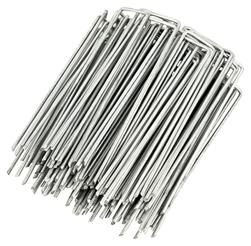 GardenMate 100 Erdanker verzinkt, 150mm lang, 25mm breit, Ø 2,9 mm, Befestigungsanker Bodenanker Flacher Kopf aus verzinktem Stahl, Erdnägel Heringe zur Befestigung von Unkrautvlies, Kunstrasen