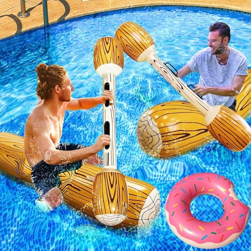 KAHEIGN Bootstool 5Pcs Aufblasbare Pool Spielzeug 140cm Aufblasbare Kampfbalken Erwachsene Battle Log Raft 2Sets Aufblasbares Wasserspielzeug Kampfbalken