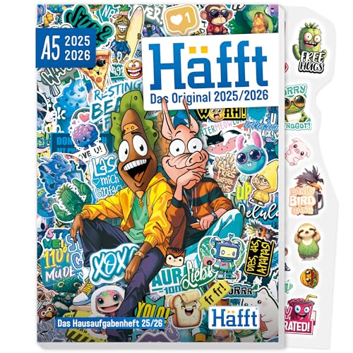 Häfft® Original Hausaufgabenheft 2025/2026 A5 "Stickermania" ultimativer Schülerkalender, Schülerplaner - nachhaltig & klimafreundlich