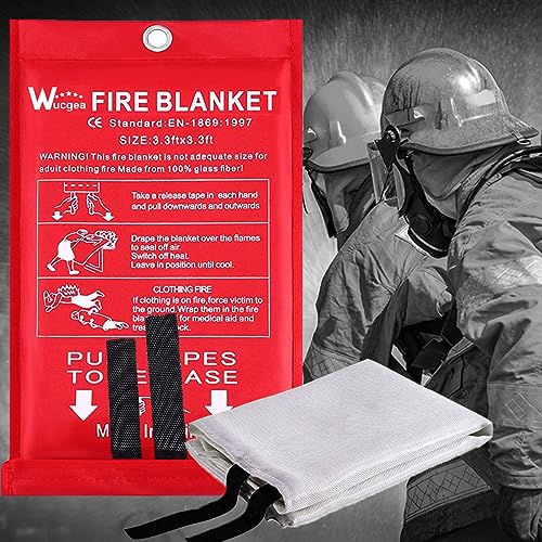 Löschdecke für küche - Feuerlöschdecke DIN EN 1869:2019 Sicherheit Glasfaser Brandschutzdecke für Fettbrände Auto Schule Kamin Grill Büro Garage Schweißen Lager 1m x 1m…