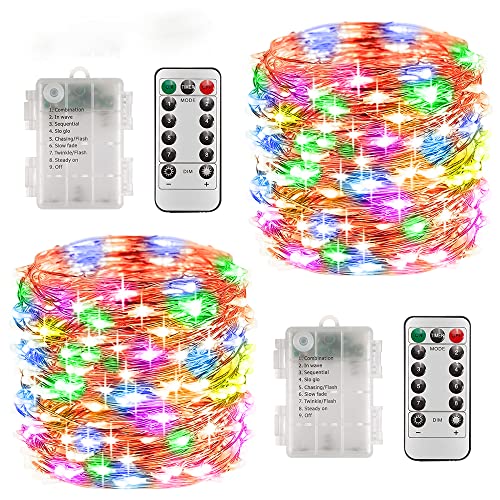 LEDYA Outdoor Lichterkette Kinderzimmer Mädchen, 2 Stück Bunt 10M 100LEDs Balkon Batterie Timer für Innen, Außen, Zimmer, Garten, Hochzeit, Party, Camping, Weihnachten, Foto, Flaschen