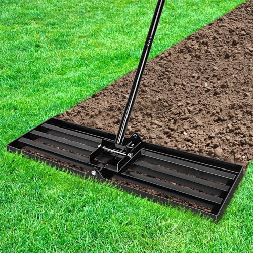 Ezkamfort Rasen Nivellierungsrechen[76x25cm] Rasenrechen mit Edelstahl Surface,Rasenwerkzeug Rakel Mit 194cm Verstellbarer Stiel-Schmutz Sand Rasen Nivellierrechen für Garten,Golf und Hinterhof