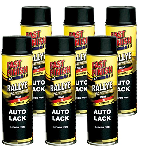 6x 500 ml FAST FINISH Rallye Autolack Lackspray Schwarz Matt Spraydose 292828