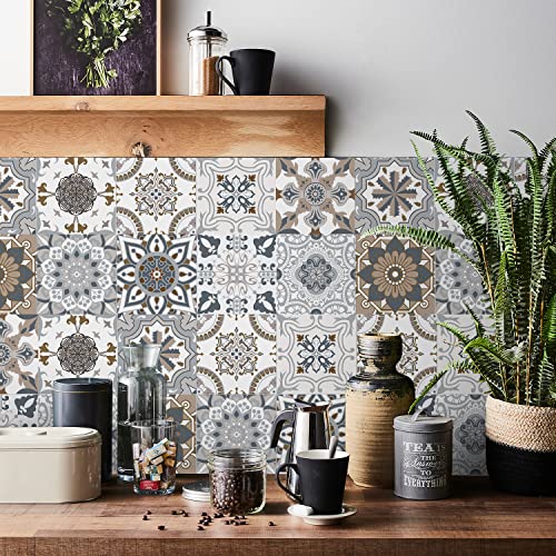 HORIWE Fliesenaufkleber Mosaik Wandfliese Aufkleber 24 Stück PVC Fliesensticker Fliesen Marokko Selbstklebende Tapete Wasserdicht Wandaufkleber für Küche,Schrank,Möbel,Tisch