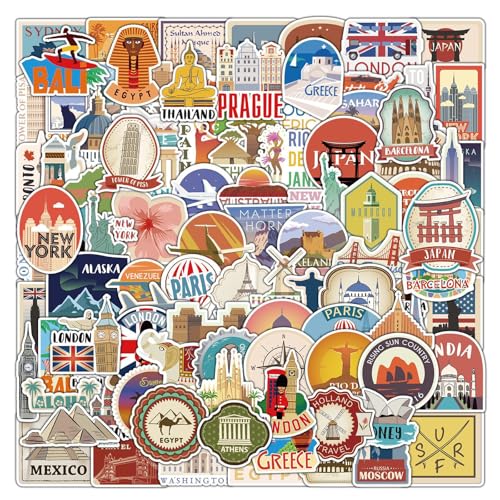 Dreamil Vintage Reiseaufkleber 100 Stücke Koffer Aufkleber Set Wasserfest Retro Etiketten Sticker für Laptop Fahrrad Motorrad Skateboard Helm Auto (4–8cm)