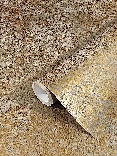 marburg Tapete Gold Uni Modern Edel Vliestapete Metallic Industrial für Schlafzimmer Wohnzimmer oder Küche 10.05m x 0.53m Made in Germany