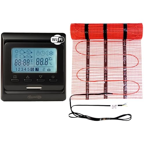 Warmcoin™ Heizmatte - Elektrische Fußbodenheizung, Selbstklebend, Verschiedene Größen, 160 W/m² mit Thermostat (W51 Wifi Schwarz Thermostat, 15m²)
