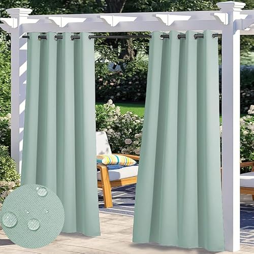 Outdoor Vorhang Sonnenschutz Outdoor Gardinen Wetterfest mit Ösen, Wasserdicht Blickdicht Vorhänge for Pavillon Terrasse Schlafzimmer Balkon Strandhaus -1 Stück, Grün, B183xH259cm