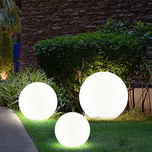 etc-shop 3er Set LED Solar Außen Leuchten Balkon Beleuchtung Garten Deko Steck Lampen Kugeln weiß 15 und 25 cm