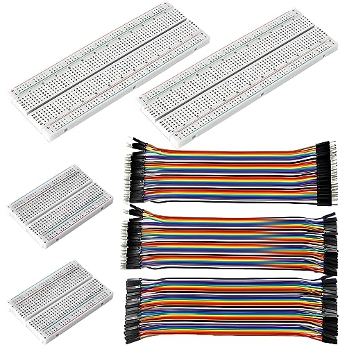 HOMURY Breadboard Kit Lötfreies Steckbrett: 2 PCS 830 Punkte Steckplatine + 2 PCS 400 Punkte Steckplatine + 120-polige 20cm Female zu Female Male zu Female Male zu Male Breadboard Steckbrücken Kabel