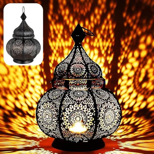 Orientalische Laterne Metall Lamis Schwarz 30cm | Marokkanisches Windlicht Gartenwindlicht | Ramadan Deko für draußen als Gartenlaterne, oder Innen als Tischlaterne