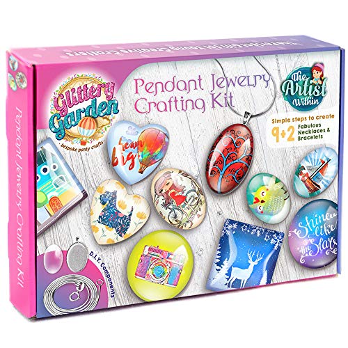 Mädchen Schmuckherstellung Kit. DIY Halskette Anhänger und Armband Bastelset mit Glasperlen & Charms - Modeaccessoires, Kunsthandwerk Zubehör. Ideal als handgemachtes Geschenk & Gruppenaktivität