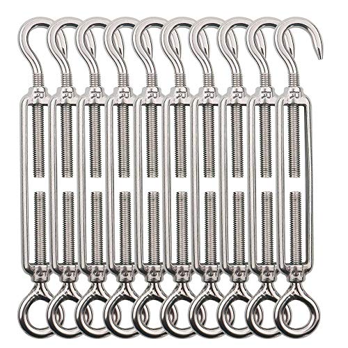 TooTaci M5 Spannschloss Edelstahl Seilspanner,10 Stück Drahtspanner,304 Edelstahl Stahlseil Seilspanngarnitur,Spannschloss Haken und Öse, für Rankhilfe Edelstahl Seilsystem,Gartendraht,Zaunspanner