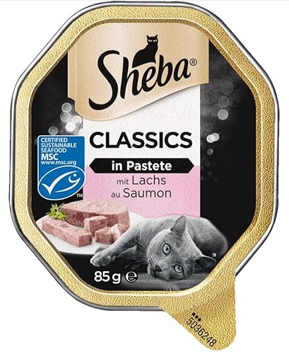 Sheba Katzennassfutter Classics in Pastete mit Lachs, 11 x 85g Schalen Hochwertiges Katzenfutter nass, als Pastete mit feinen Stückchen