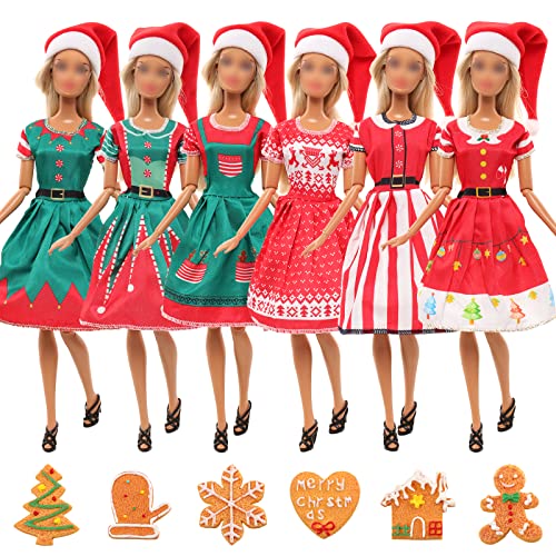 Miunana 14 Weihnachten Kleidung Zubehör für 11,5 Zoll 30 cm Puppen, 4 Weihnachten Kleider 4 Weihnachtsmütze 6 Zubehör für Puppen