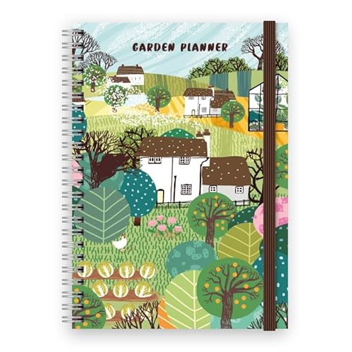 Gartenplaner, Tagebuch, Protokoll und Notizbuch, Gartentagebuch, hübsches Garten-Themen-Cover-Design, A5, Spiralbindung, 128 Themenseiten, Doppeltasche und elastischer Verschluss