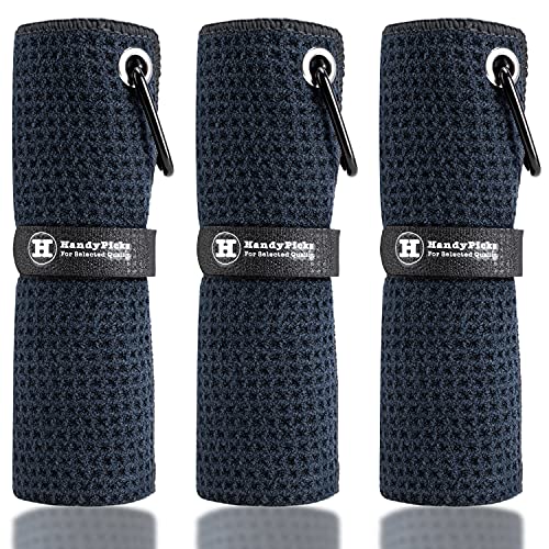 Handy Picks Mikrofaser-Golf-Handtuch (40,6 x 40,6 cm) mit Karabiner-Clip, Waffelmuster, Golf-Handtuch, Klettverschluss – das praktische Golf-Reinigungstuch, Schwarz