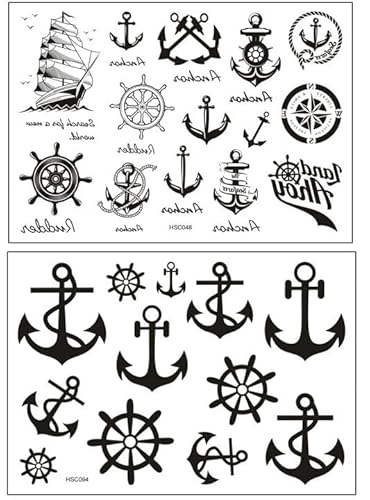 2 Blätter Temporäre Matrosen Tattoo Schiffanker Tattoo Marine Tattoo Schiff Tattoos Fake Anker Tattoos HSC048 094