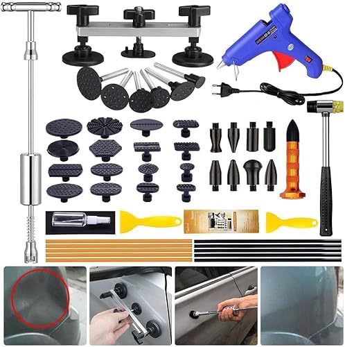 Manelord Auto Dellen Reparatur Ausbeulwerkzeug Set, Car Lackfreies Beulen Reparaturset Dent Puller Kit, Gleithammer Dent Abzieher mit 16 Stück Klebel